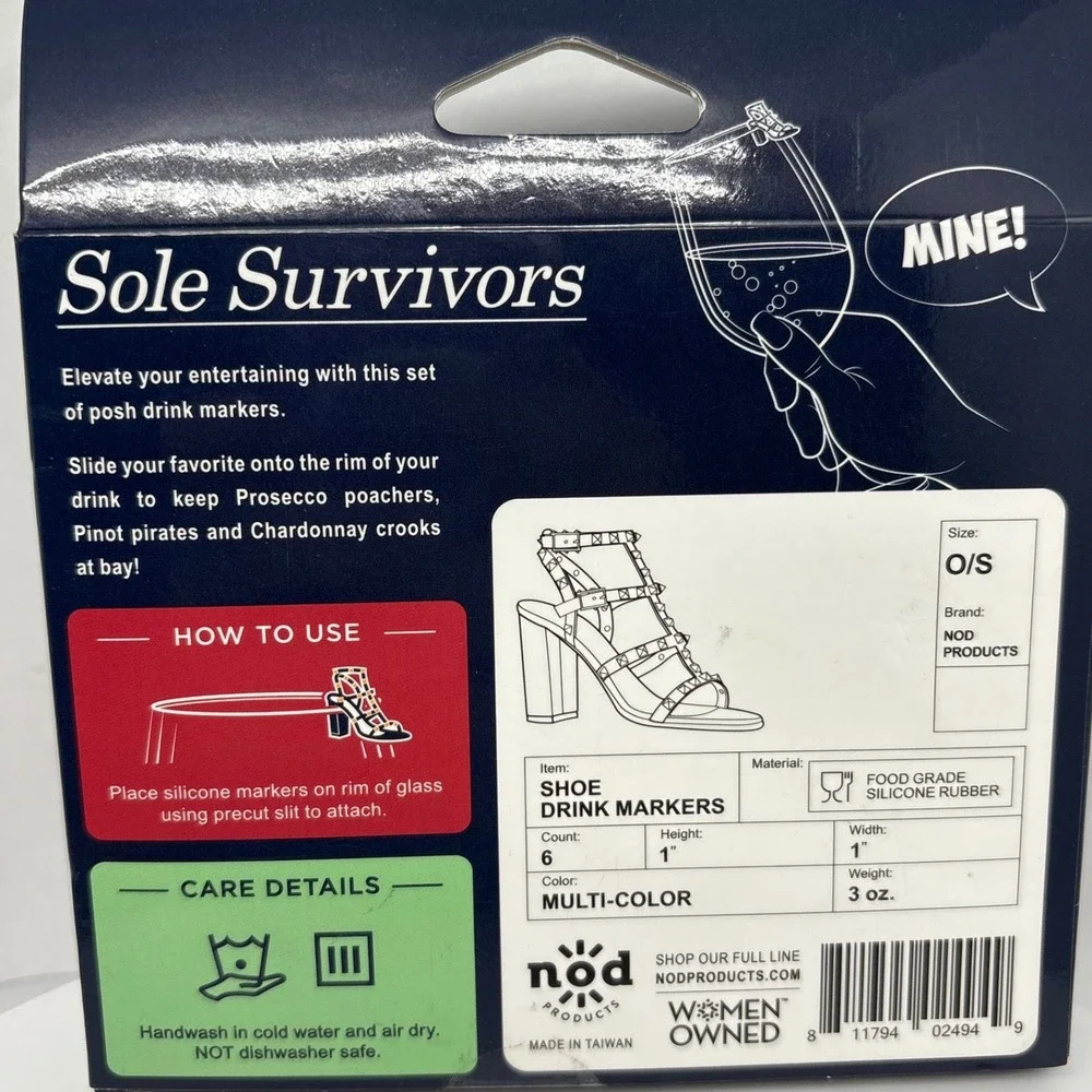 Nod Sole Survivors Shoe Drink Markers Posh‎ Wine Charms Set of 6 Host Party Gift
